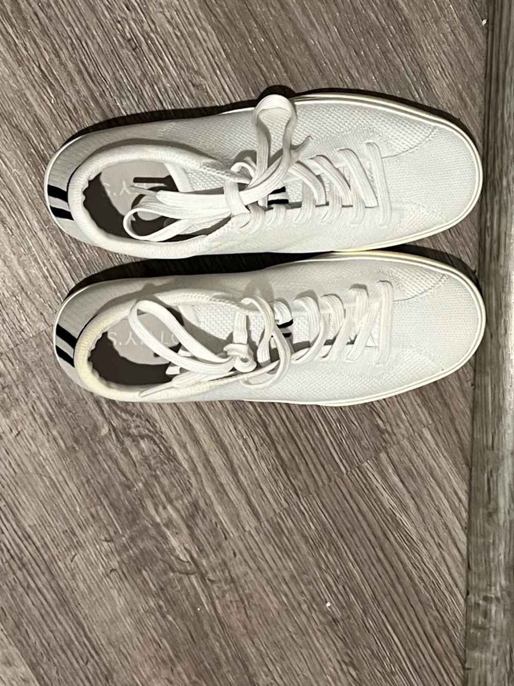 Rothy's White Low-Top Lace-Up Sneakers with Navy Heel Stripes